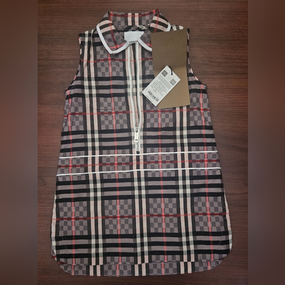 NWT Burberry Girls Toddler Carlotta Checkerboard Cotton Zip  Dress Size 18M $400